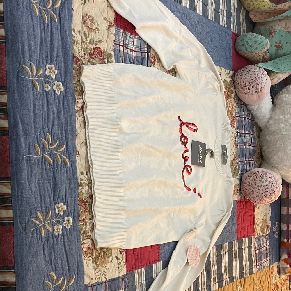 Stylish White and Red Love Sweater